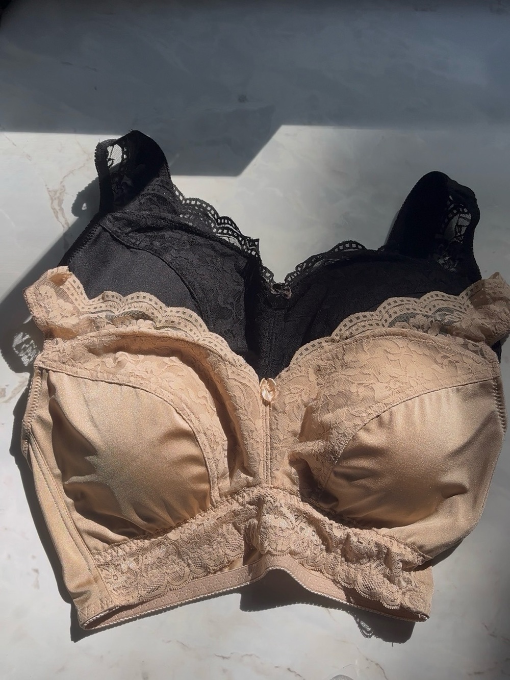 Rhonda Shear Lace-Trim Bras in Black & Nude